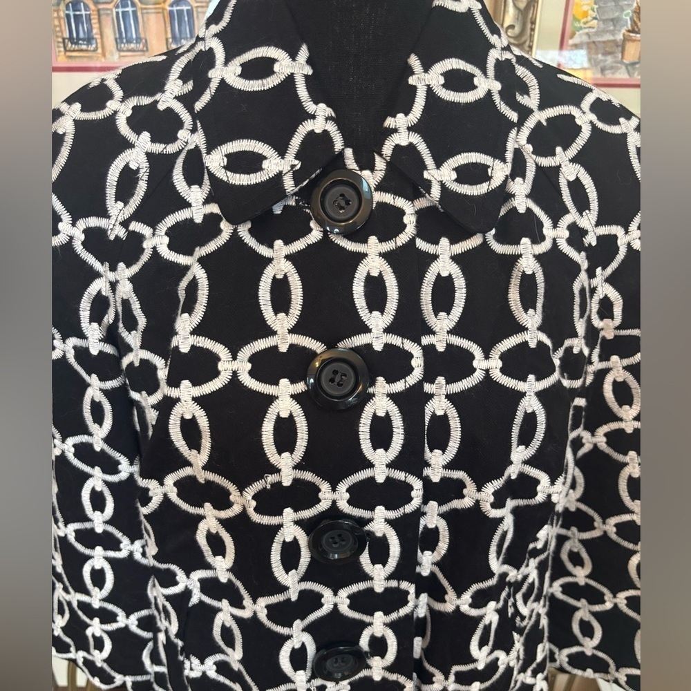 INC International Concepts Black and White Embroidery Cropped Blazer Jacket Sz L - Picture 4 of 6